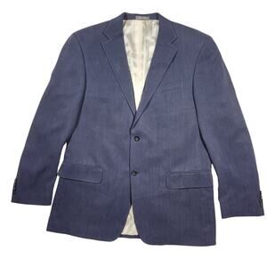 Oscar de la Renta Men Silk Blazer Jacket Sz 46L Blue Two Button Career Office